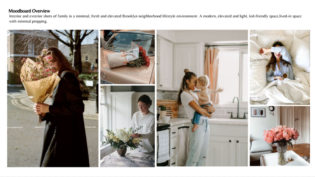 A page from an Art Directors moodboard for an on-location lifestyle shoot