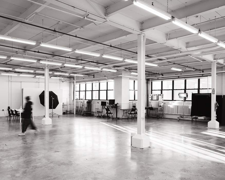 The Line Studios' large, open creative production studio space with high ceilings and natural light.