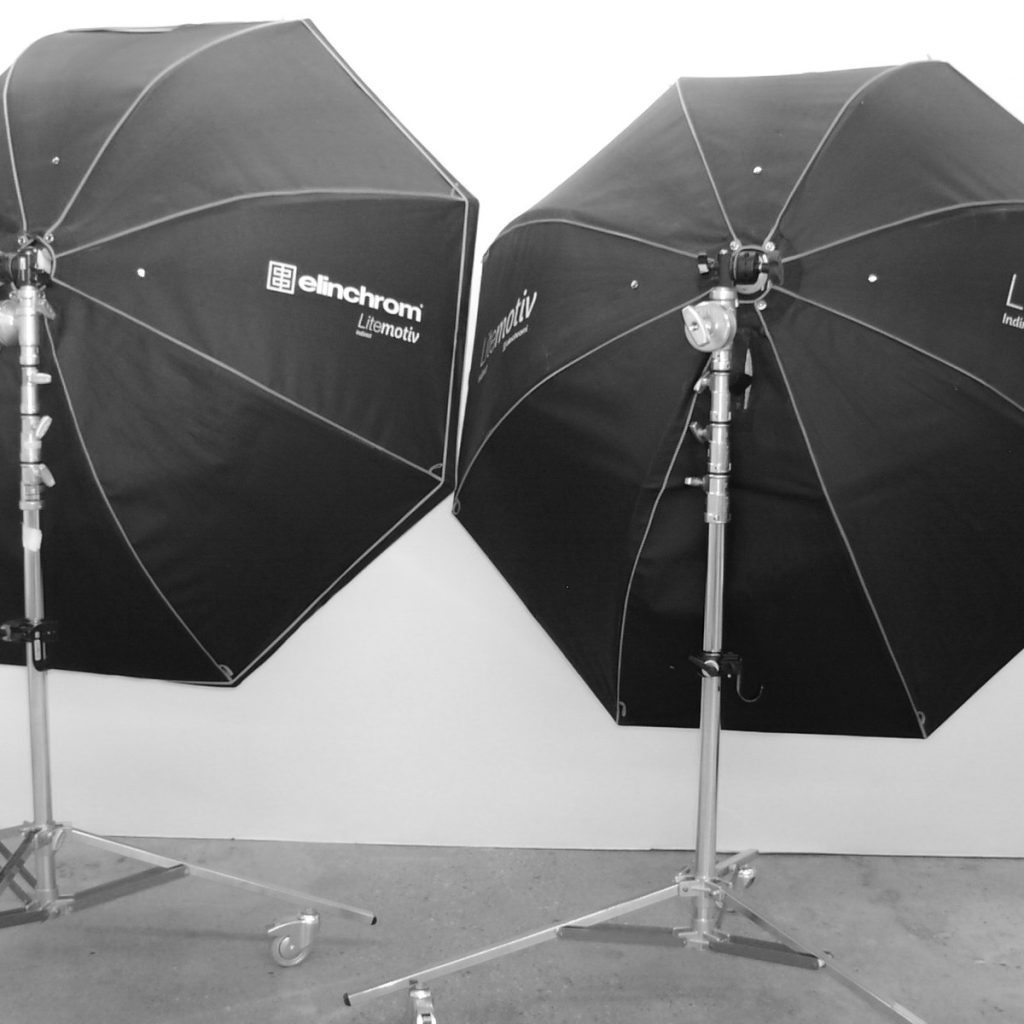 BTS of a lighting set up for a photography studio photoshoot