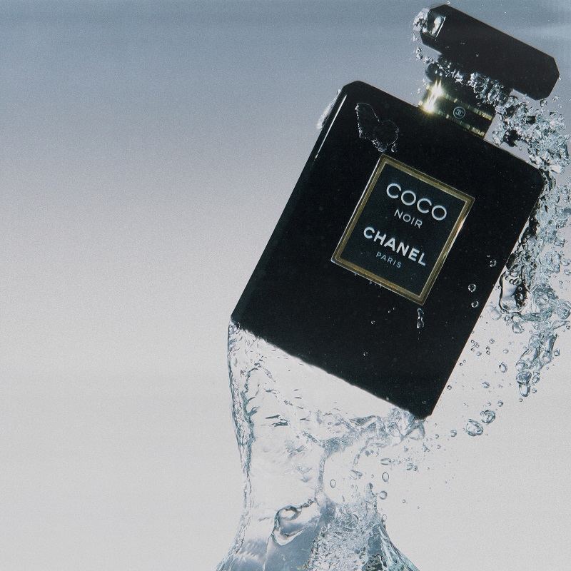 Coco Chanel fragrance and beauty marketing imagery with editorial flair and dramatic style