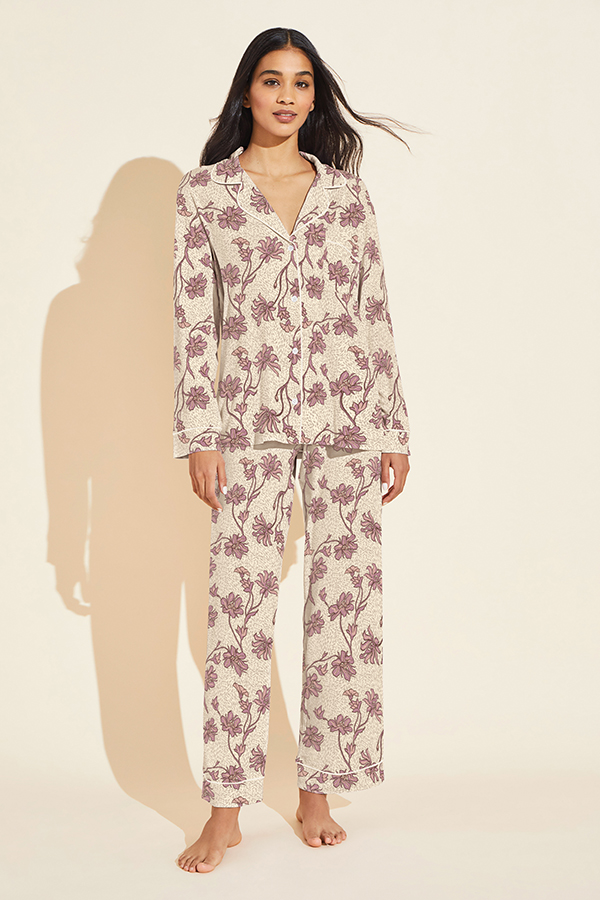Complex on-figure image of a model in a patterned pajama set, post-color change