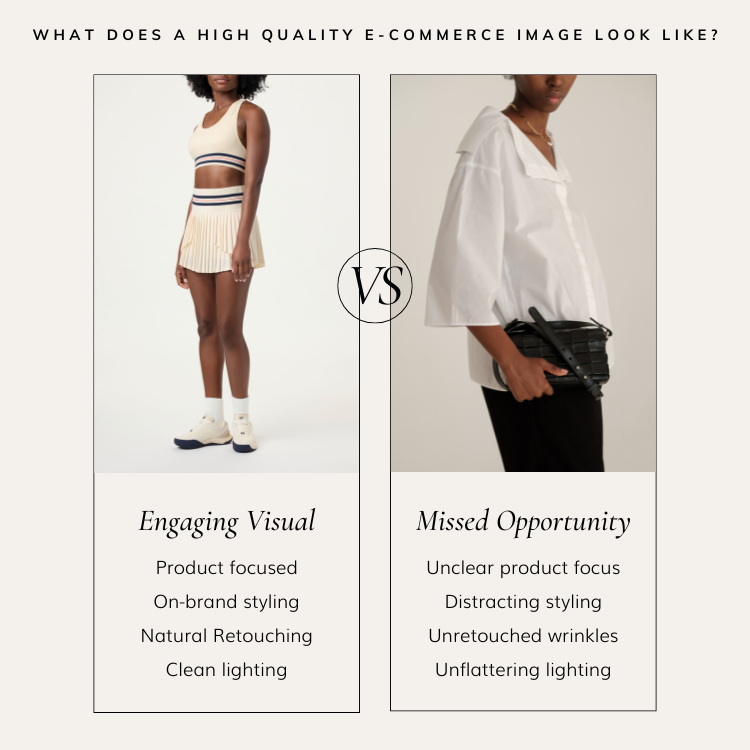 Comparison of two e-commerce product images: on the left, engaging visual, while on the right, an image with missed opportunities